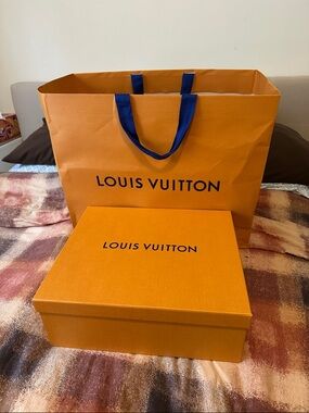 Louis Vuitton Orange Gift Bag and Box with Blue Handles